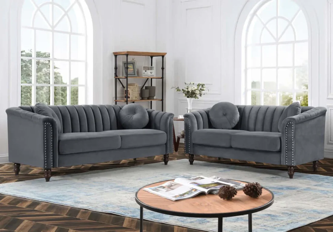 Gray Velvet Sofa Set - 8088