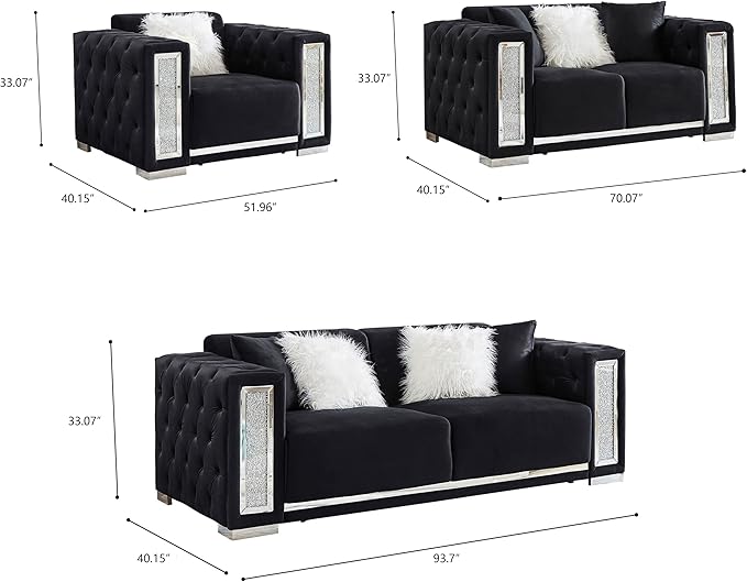 Black Velvet Tufted Sofa Set - GL 6147