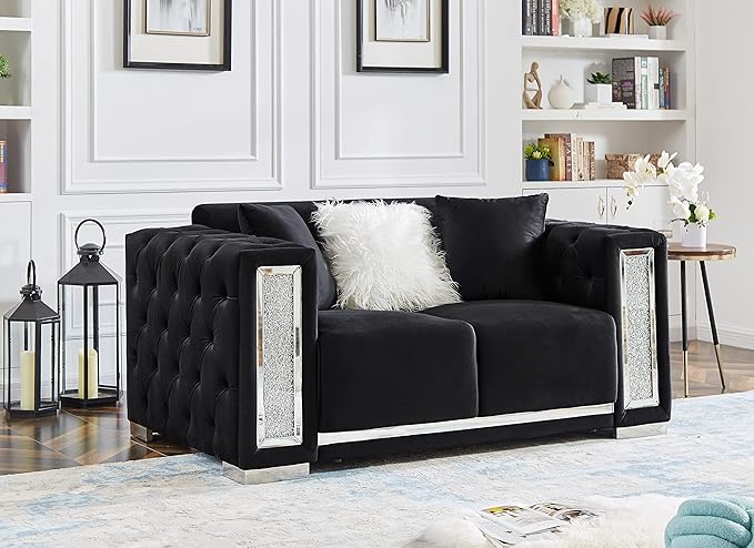 Black Velvet Tufted Sofa Set - GL 6147