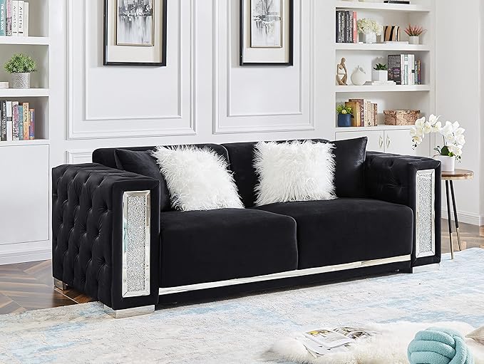 Black Velvet Tufted Sofa Set - GL 6147