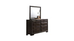 Dark wood dresser with mirror on a white background