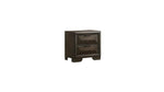 Dark brown nightstand with two drawers on a white background