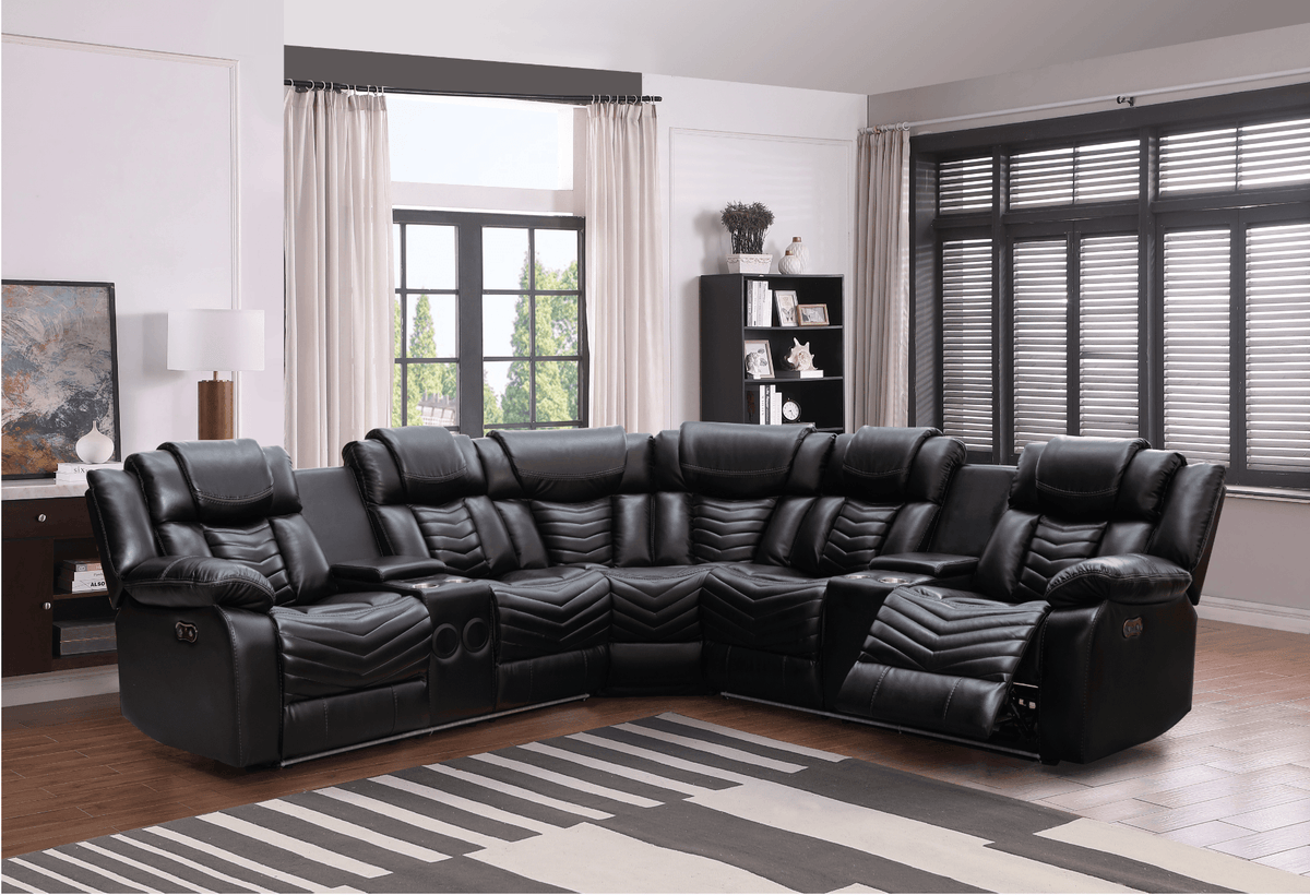Rick Sectional Recliner Music Sofa - Black Air Leather