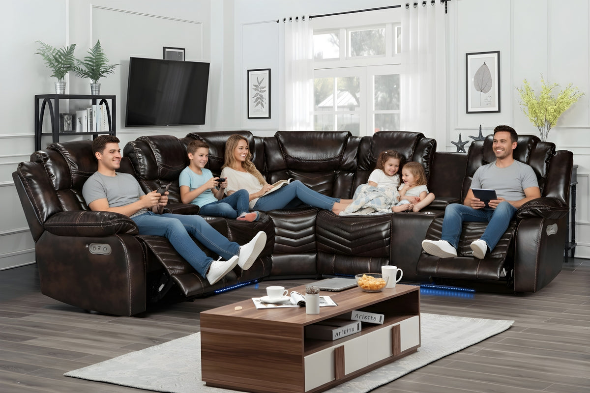 Rick Sectional Recliner Music Sofa - Black Air Leather
