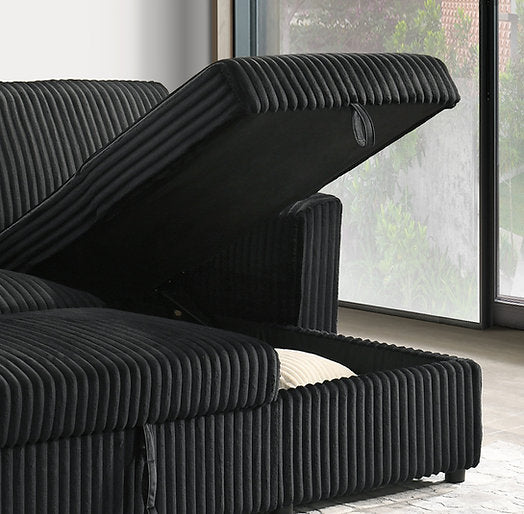 Sofabed Sectional W/Reversible Chaise Black Fabric - IF 9024