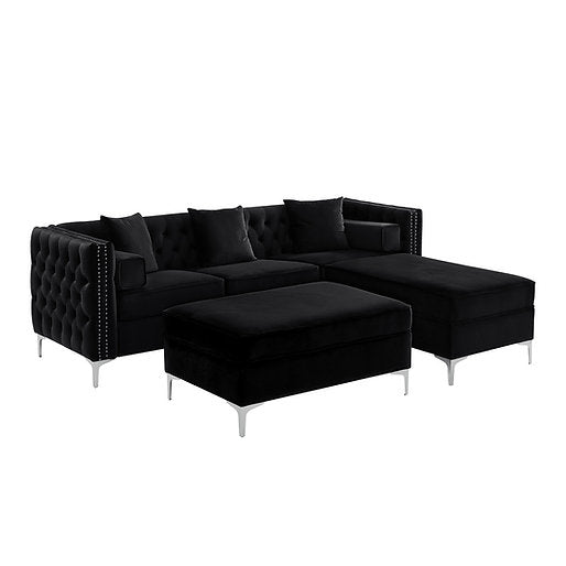 Sectional W/Reversible Chaise Black Velvet - IF 9282