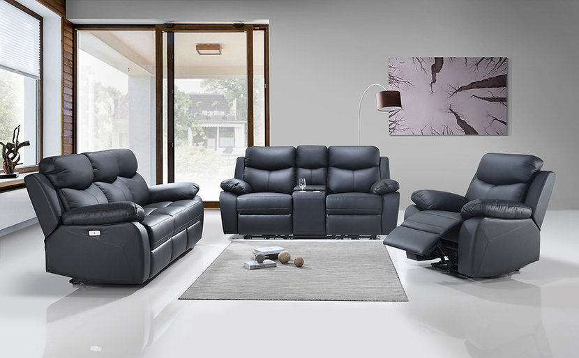 Sofa Set Recliner Black Leather Match- IF 8120