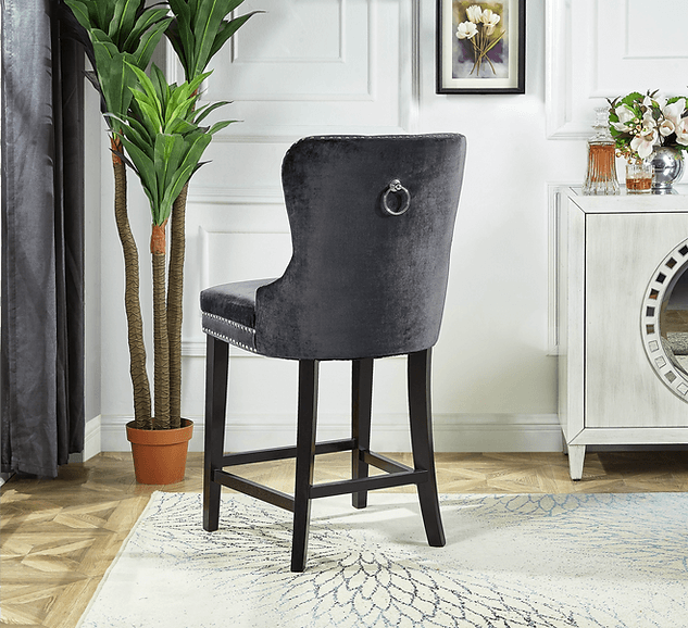 Grey Velvet Plush Cushioned Barstool - ST-6010