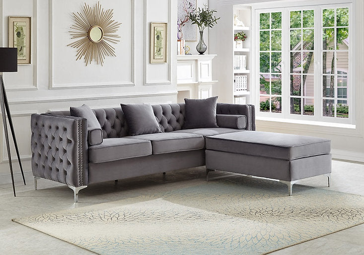 Sectional W/ Reversible Chaise Grey Velvet - IF 9280