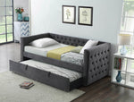 Single/Single Day Bed With Trundle Grey Velvet-IF 305