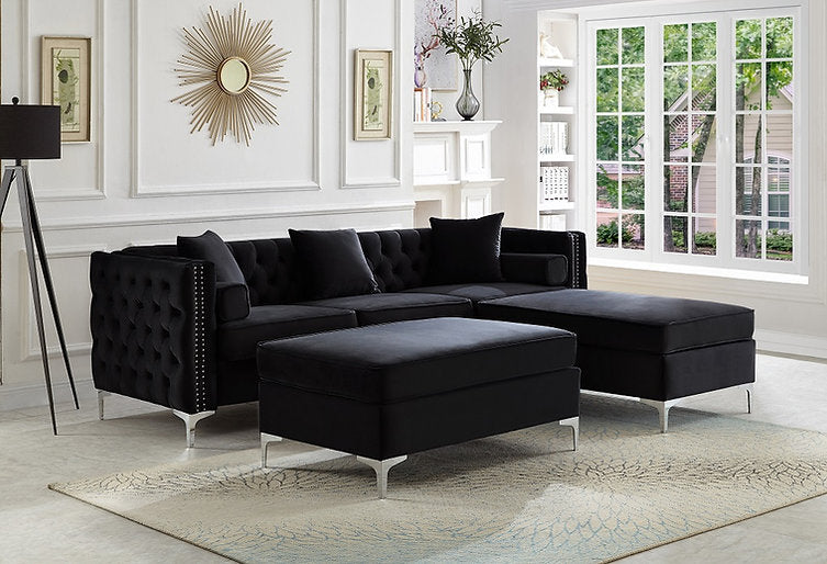Sectional W/Reversible Chaise Black Velvet - IF 9282