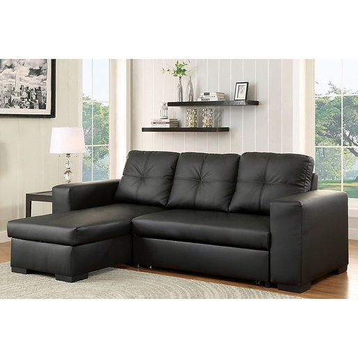 Sofabed Sectional W/Reversible Chaise Black PU - IF 9032