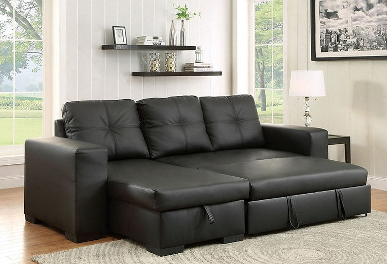 Sofabed Sectional W/Reversible Chaise Black PU - IF 9032