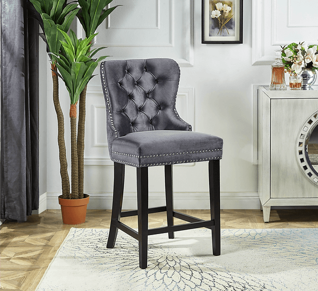 Grey Velvet Plush Cushioned Barstool - ST-6010