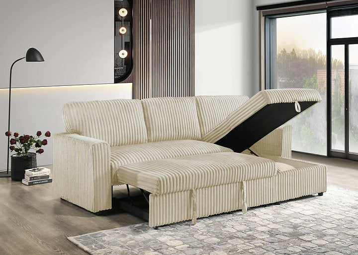 Sofabed Sectional W/Reversible Chaise Creme Fabric - IF 9026
