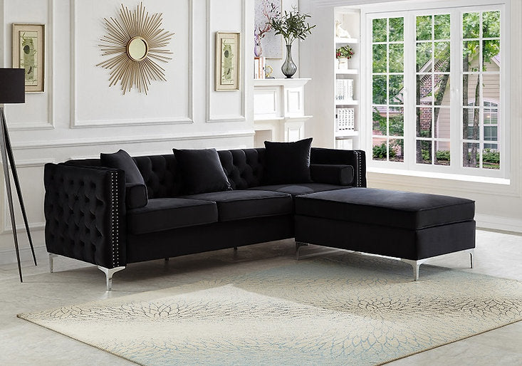 Sectional W/Reversible Chaise Black Velvet - IF 9282