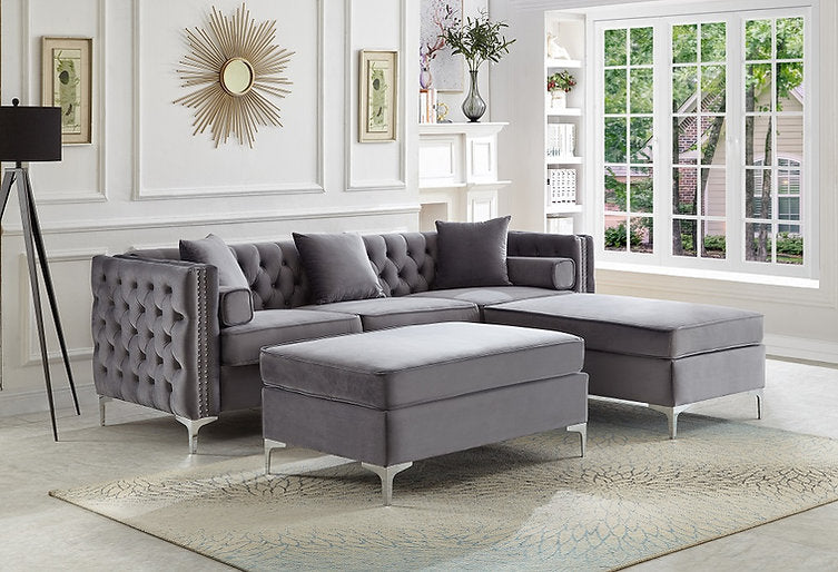 Sectional W/ Reversible Chaise Grey Velvet - IF 9280
